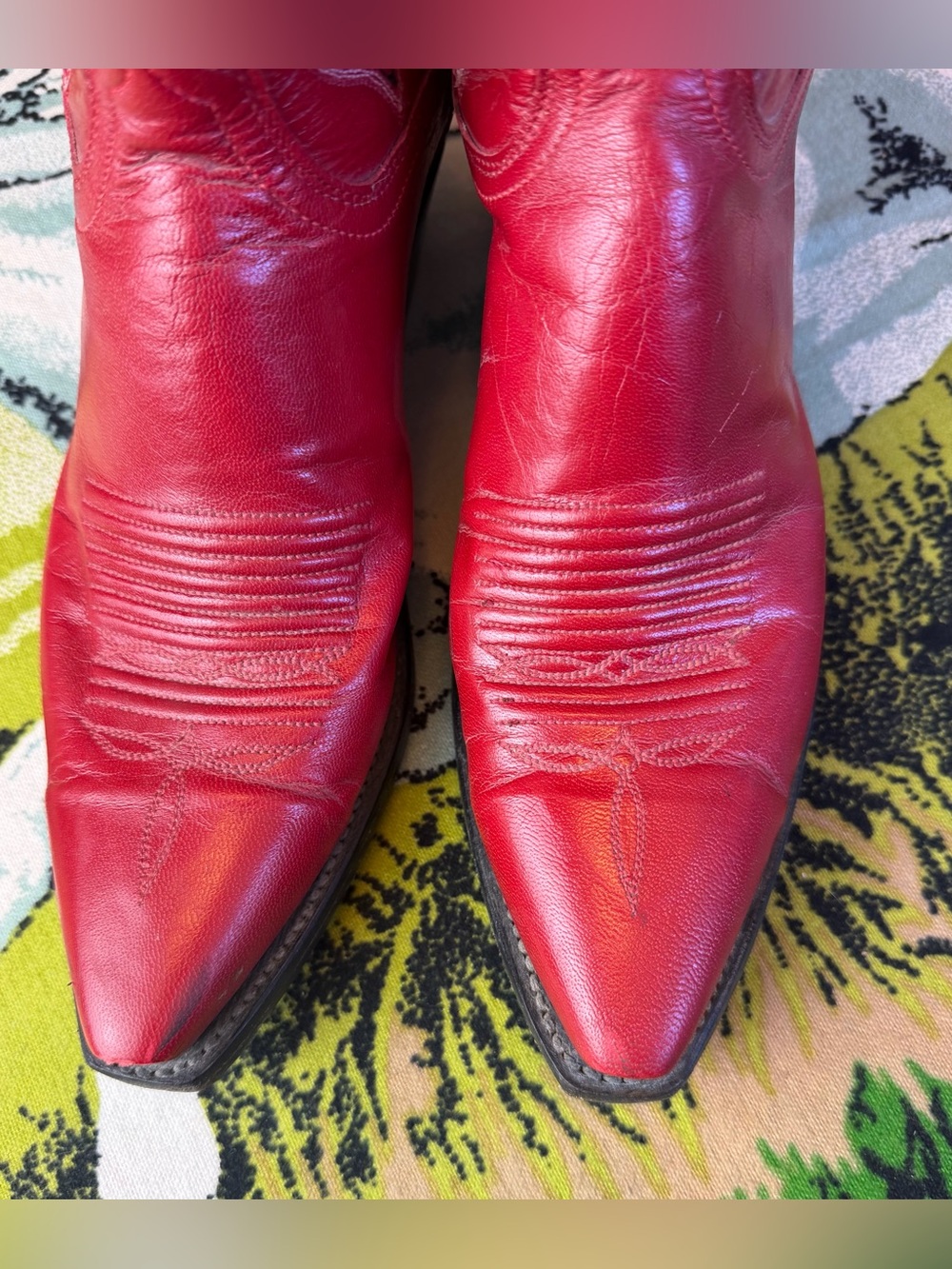 Vintage Lucchese 1883 Red Leather Cowboy Boots Snip-Toe Women's Size 8-8.5 - Picture 5 of 17